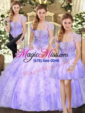 Luxury Floor Length Three Pieces Sleeveless Lavender Sweet 16 Dresses Lace Up