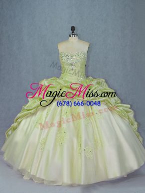 Yellow Green Vestidos de Quinceanera Organza and Tulle Brush Train Sleeveless Beading and Appliques