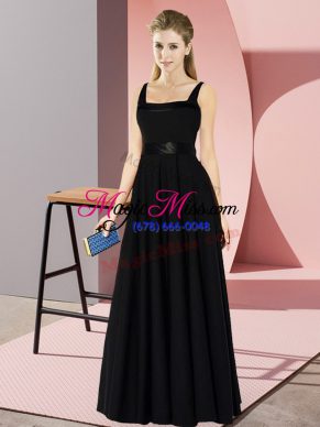 Eye-catching Black Empire Belt Vestidos de Damas Zipper Chiffon Sleeveless Floor Length