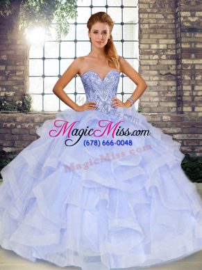 Lavender Lace Up Sweet 16 Quinceanera Dress Beading and Ruffles Sleeveless Floor Length