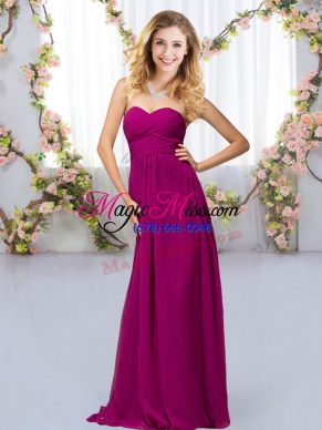 Empire Damas Dress Fuchsia Sweetheart Chiffon Sleeveless Floor Length Criss Cross