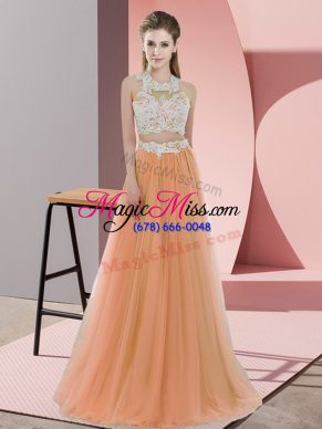 Amazing Orange Halter Top Zipper Lace Damas Dress Sleeveless