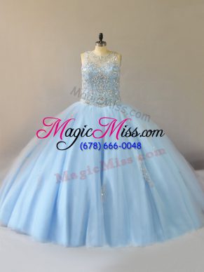 Vintage Light Blue Scoop Lace Up Beading Quince Ball Gowns Sleeveless