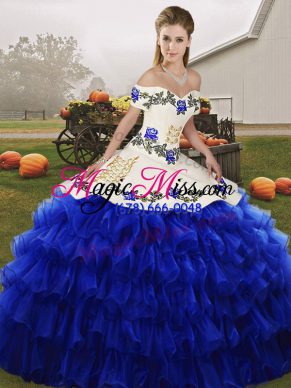 Affordable Sleeveless Embroidery and Ruffled Layers Lace Up Quinceanera Gowns