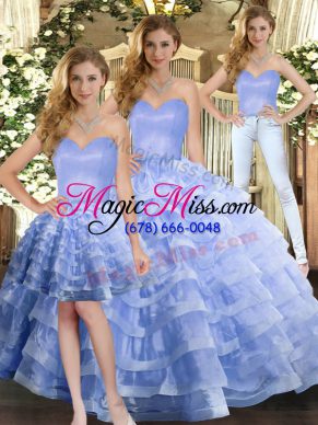 Lavender Lace Up Quinceanera Dress Ruffled Layers Sleeveless Floor Length