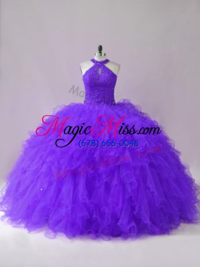 Tulle Sleeveless Floor Length Quinceanera Gowns and Beading and Ruffles