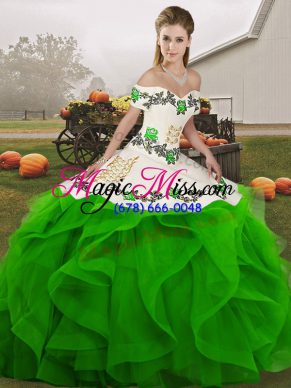 Wonderful Green Sleeveless Floor Length Embroidery and Ruffles Lace Up Sweet 16 Quinceanera Dress