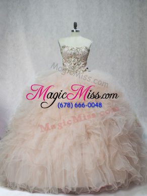 Champagne Sweetheart Neckline Beading and Ruffles Sweet 16 Dress Sleeveless Lace Up