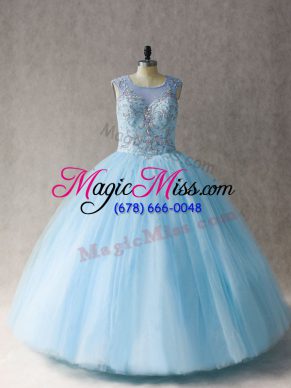 Exceptional Tulle Sleeveless Floor Length Quinceanera Gown and Beading