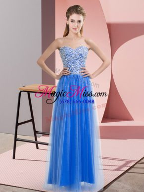 Fantastic Empire Prom Party Dress Blue Sweetheart Tulle Sleeveless Floor Length Lace Up
