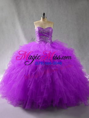 Ball Gowns Quince Ball Gowns Purple Sweetheart Tulle Sleeveless Floor Length Lace Up