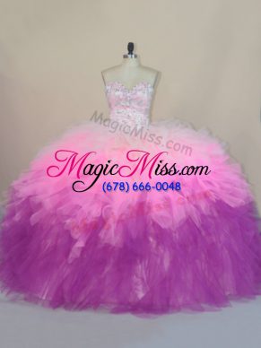 Fitting Multi-color Ball Gowns Beading and Ruffles Sweet 16 Dresses Lace Up Tulle Sleeveless