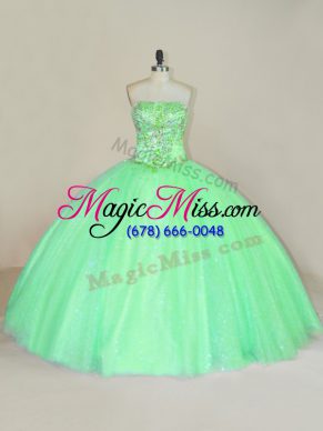 Green Lace Up Strapless Beading and Sequins Sweet 16 Dress Tulle Sleeveless