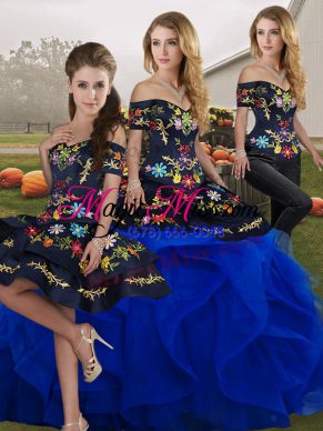 Wonderful Royal Blue Sleeveless Embroidery and Ruffles Floor Length 15 Quinceanera Dress