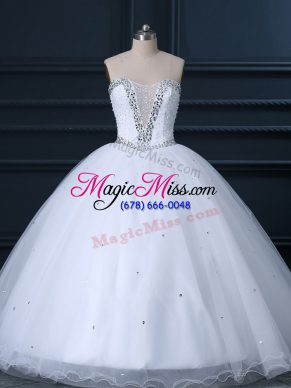 Flirting White Wedding Dresses Tulle Brush Train Sleeveless Beading