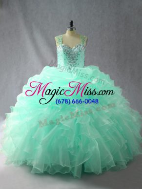 Gorgeous Floor Length Ball Gowns Sleeveless Apple Green Quince Ball Gowns Zipper