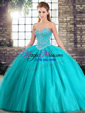 Customized Aqua Blue Vestidos de Quinceanera Sweetheart Sleeveless Brush Train Lace Up