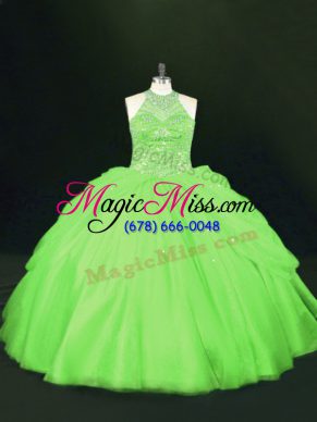 Fantastic Halter Top Sleeveless Tulle Quinceanera Dress Beading Lace Up