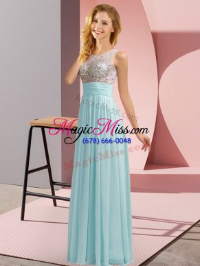 Free and Easy Aqua Blue Dama Dress Wedding Party with Beading Scoop Sleeveless Side Zipper