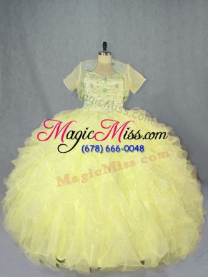 Lovely Floor Length Ball Gowns Sleeveless Yellow Ball Gown Prom Dress Lace Up