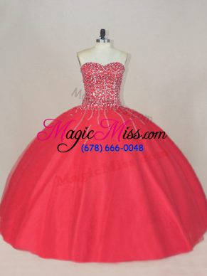 Superior Sweetheart Sleeveless Tulle Ball Gown Prom Dress Beading Lace Up