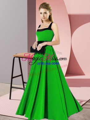 Sleeveless Floor Length Belt Zipper Vestidos de Damas with Green