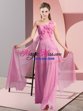 Rose Pink Empire Hand Made Flower Damas Dress Lace Up Chiffon Sleeveless Floor Length