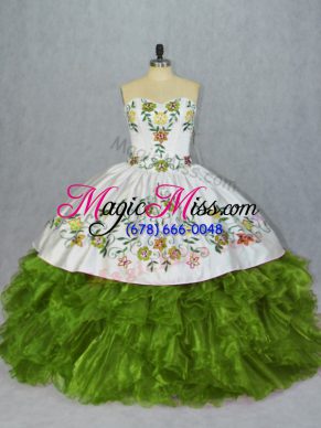 Glorious Ball Gowns Quinceanera Gown Olive Green Sweetheart Organza Sleeveless Floor Length Lace Up