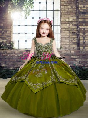 Straps Sleeveless Organza Little Girls Pageant Dress Wholesale Beading and Embroidery Lace Up