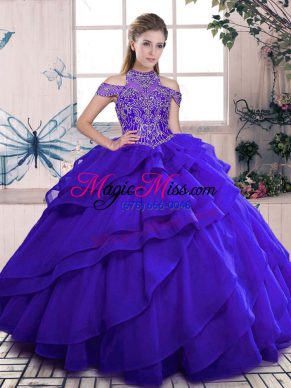 Fantastic Blue Sleeveless Beading and Ruffles Floor Length Quinceanera Gowns