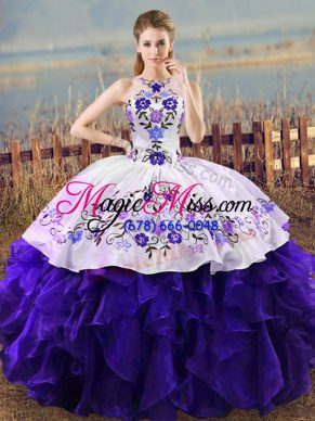 Customized White And Purple Sleeveless Organza Lace Up Quinceanera Dress for Sweet 16 and Quinceanera