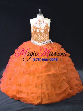 Custom Design Orange Backless Sweet 16 Quinceanera Dress Pick Ups Sleeveless Floor Length