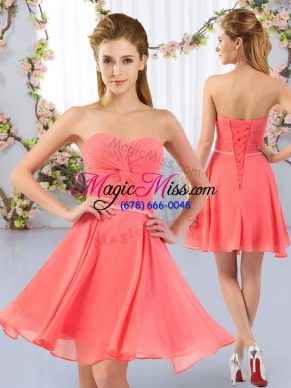 Charming Watermelon Red Dama Dress for Quinceanera Wedding Party with Ruching Sweetheart Sleeveless Lace Up