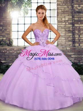 High End Ball Gowns Sleeveless Lilac Sweet 16 Dresses Brush Train Lace Up