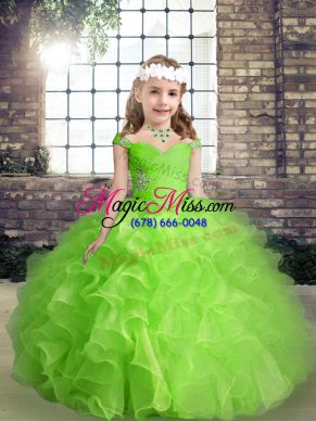 Floor Length Little Girl Pageant Dress Organza Sleeveless Beading and Ruffles