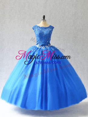 Scoop Sleeveless Tulle Sweet 16 Quinceanera Dress Beading and Appliques Lace Up