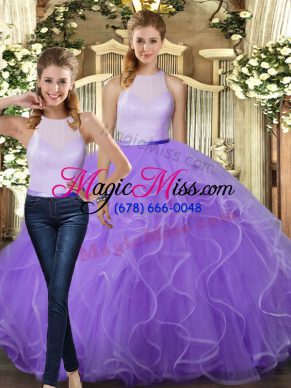 High-neck Sleeveless Backless Sweet 16 Quinceanera Dress Lavender Tulle