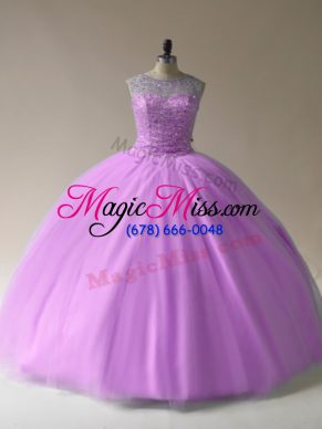 Beading Sweet 16 Dresses Lilac Lace Up Sleeveless Floor Length