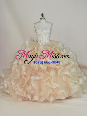 Beading and Ruffles Quinceanera Gown Champagne Lace Up Sleeveless Floor Length