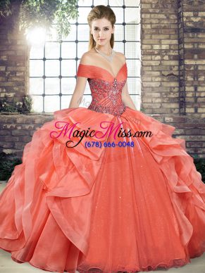 Orange Red Sleeveless Beading and Ruffles Floor Length Quinceanera Dresses