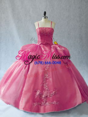 Pink Sleeveless Floor Length Appliques Lace Up Sweet 16 Quinceanera Dress