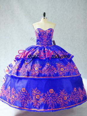 Elegant Blue Lace Up Quince Ball Gowns Sleeveless Floor Length Embroidery and Ruffles