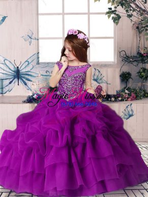 Dazzling Sleeveless Beading and Pick Ups Zipper Child Pageant Dress