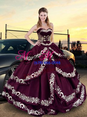 Wonderful Sweetheart Sleeveless Lace Up Sweet 16 Dresses Purple Satin