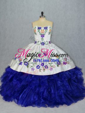 Royal Blue Tulle Lace Up Sweetheart Sleeveless Floor Length 15th Birthday Dress Beading and Embroidery