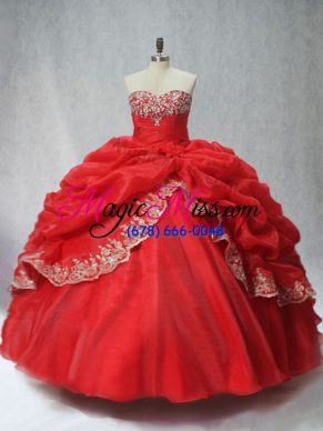 Floor Length Ball Gowns Sleeveless Red Quinceanera Gown Lace Up