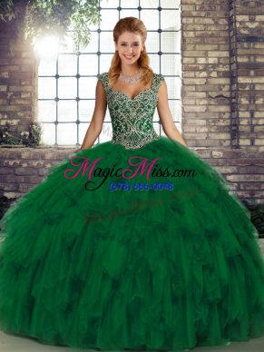 Sumptuous Green Sleeveless Organza Lace Up Sweet 16 Quinceanera Dress for Military Ball and Sweet 16 and Quinceanera