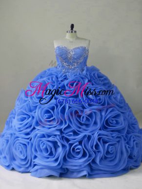 Sleeveless Beading Lace Up Quinceanera Dress with Blue Brush Train