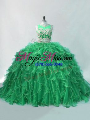 Graceful Sleeveless Brush Train Beading and Ruffles Quinceanera Dresses