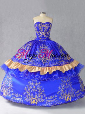 Floor Length Royal Blue 15th Birthday Dress Sweetheart Sleeveless Lace Up